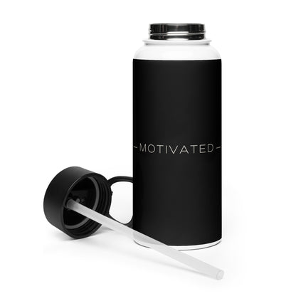 Motivated - Blank Black Stainless steel water bottle with a straw lid